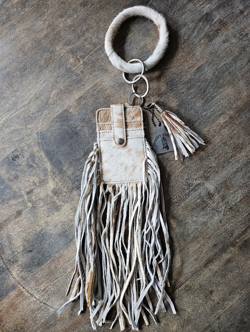 NWT Cowhide Leather Wristlet Clutch Purse With Fringe